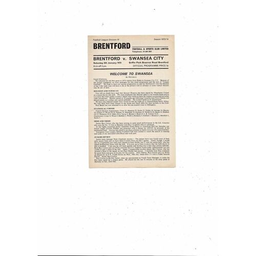 1973/74 Brentford v Swansea Football Programme