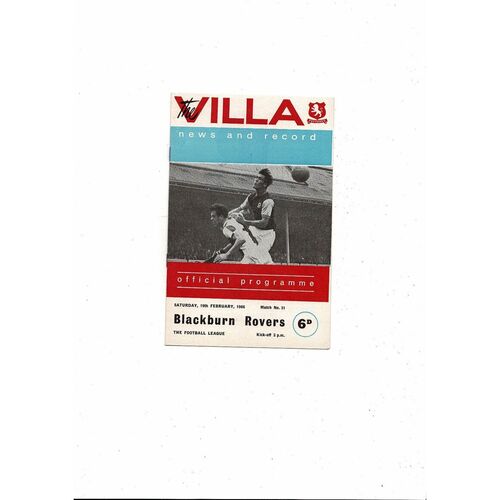 1965/66 Aston Villa v Blackburn Rovers Football Programme