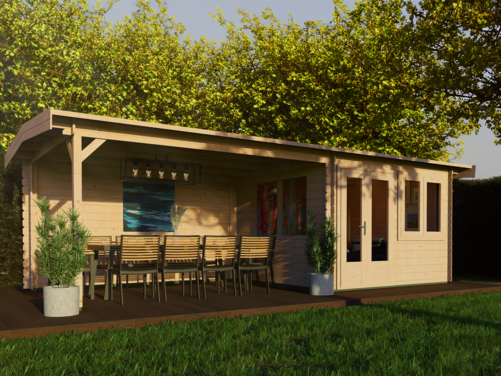 3.0mtr x 3.0mtr + 4.0mtr Veranda Apex Log Cabin Style building