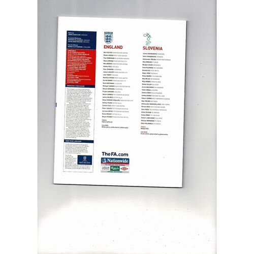 2009 England v Slovenia Football Programme