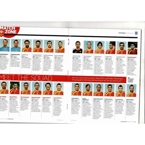 2013 England v Montenegro Football Programme