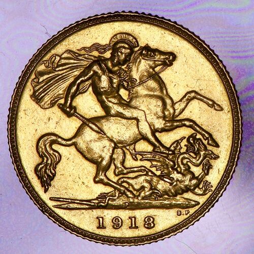 Excessively rare 1918 ‘P’ King George V gold half sovereign