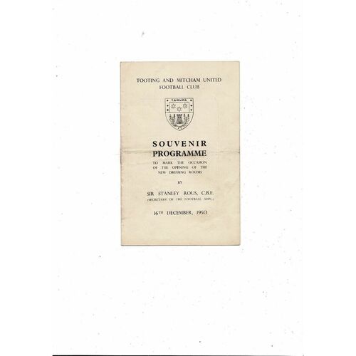 Tooting & Mitcham United v Redhill Friendly Football Programme 1950/51