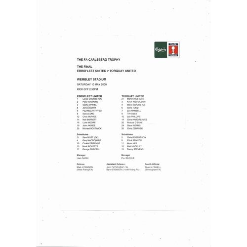 2008 Ebbsfleet United v Torquay United FA Trophy Final Football Programme