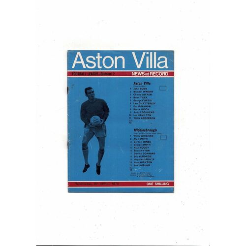 1969/70 Aston Villa v Middlesbrough Football Programme April