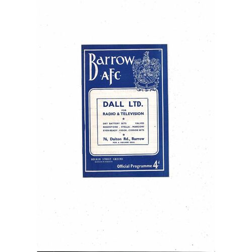 1962/63 Barrow v Oxford United Football Programme