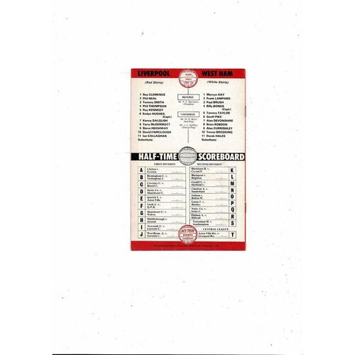 1977/78 Liverpool v West Ham United Football Programme