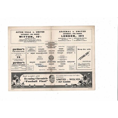 1953/54 Manchester United v Wolves Football Programme