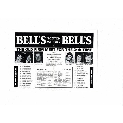 1978/79 Rangers v Celtic Scottish League Cup Semi Final Football Programme