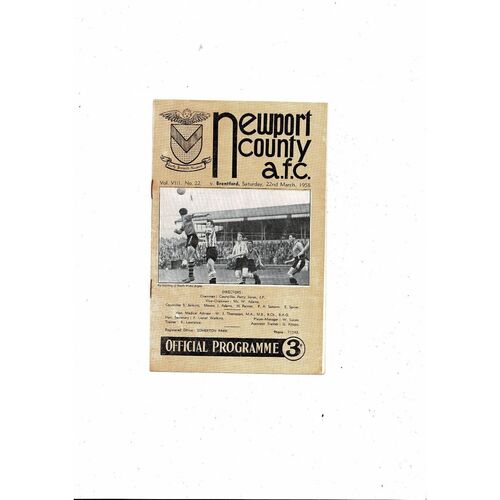 1957/58 Newport County v Brentford Football Programme