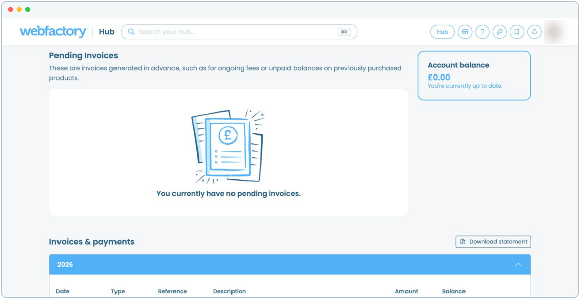 Understanding pending invoices and your account balance | Webfactory Support | Webfactory