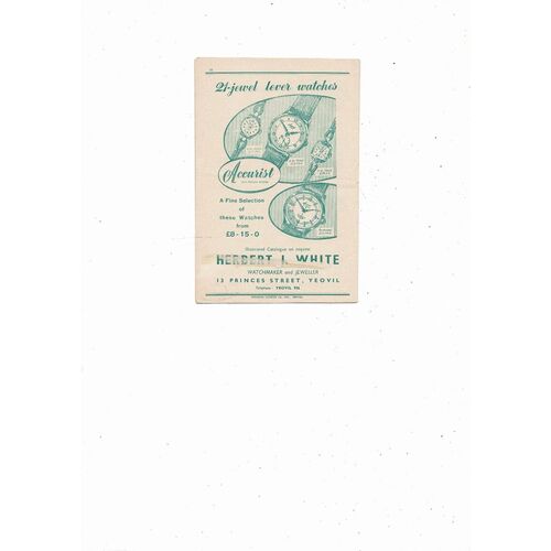1957/58 Yeovil Town v Bedford Southern League Football Programme