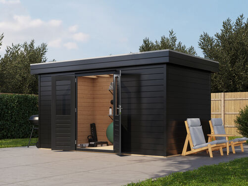4.2mtr x 2.4mtr 44mm walled Flat Roof Cabin