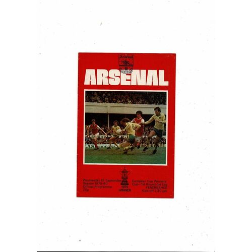 Arsenal v Fenerbahce European Cup Winners Cup Football Programme 1979/80
