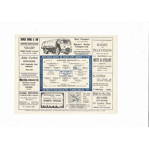 1957/58 Northern Section v Southern Section Football Programme @ Carlisle United