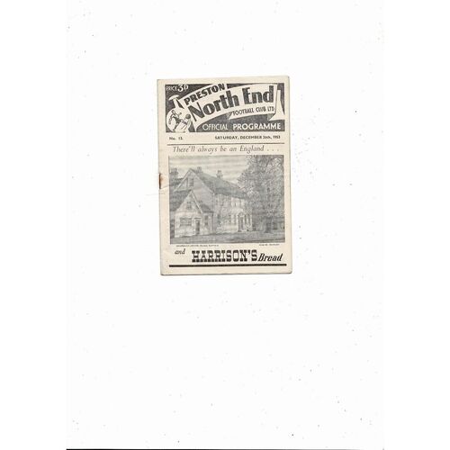 1953/54 Preston v Bolton Wanderers Football Programme