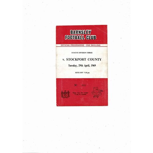 1968/69 Barnsley v Stockport County Football Programme. April
