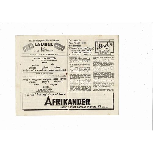 1946/47 Sheffield United v Brentford Football Programme