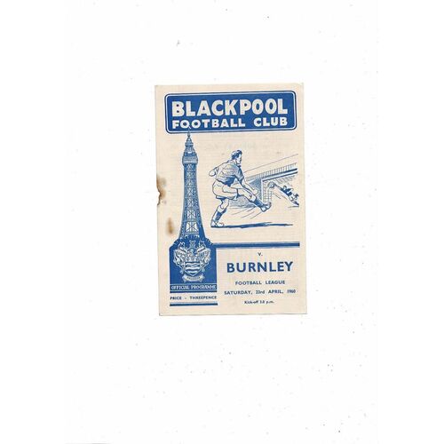 1959/60 Blackpool v Burnley Football Programme Burnley Championship Season