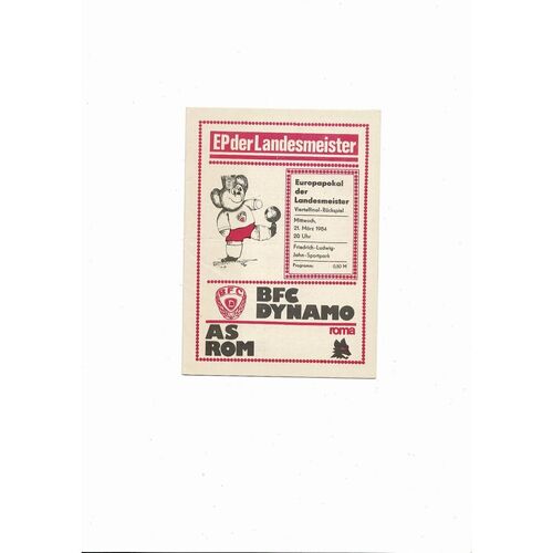 Dynamo Berlin v Roma European Cup Football Programme 1983/84