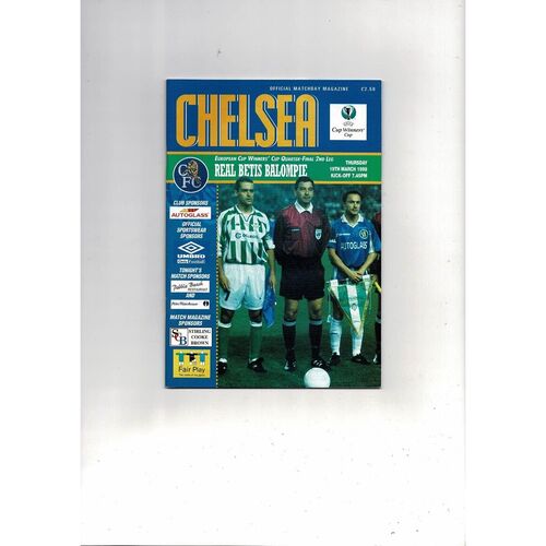 Chelsea v Real Betis European Cup Winners Cup Football Programme 1997/98
