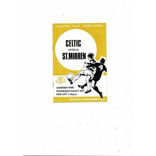 1971/72 Celtic v St Mirren Scottish League Cup Semi Final Football Programme