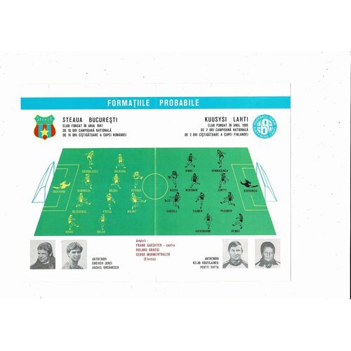 Steaua Bucharest v Kuusysa Lahti European Cup Football Programme 1985/86
