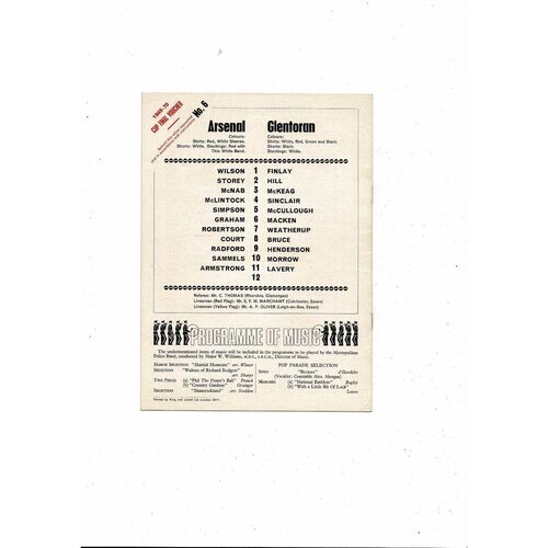 Arsenal v Glentoran Fairs Cup Football Programme 1969/70