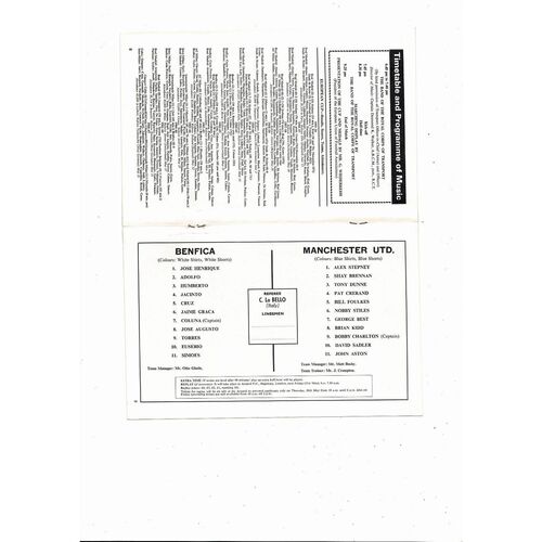 1968 Benfica v Manchester United European Cup Final Original Football Programme