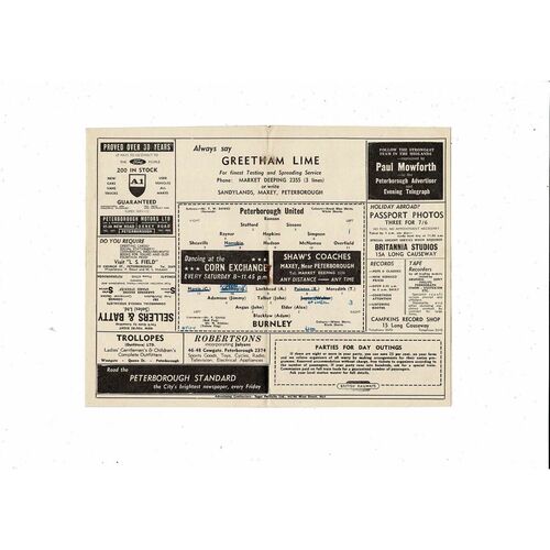 Peterborough United v Burnley Friendly Football Programme 1962/63