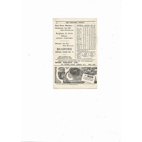 1946/47 Fulham v Nottingham Forest Football Programme