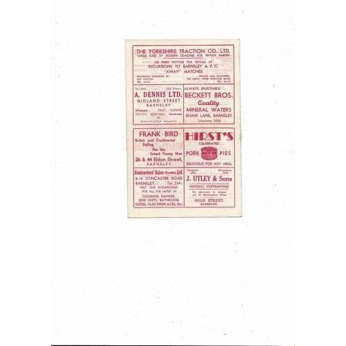 1959/60 Barnsley v Shrewsbury Town Football Programme