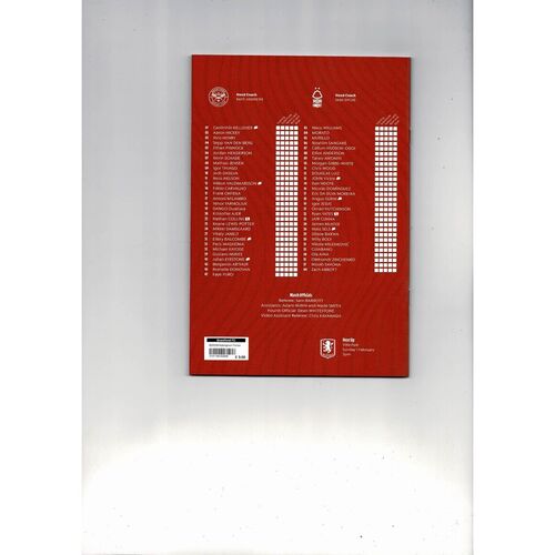 2025/26 Brentford v Nottingham Forest Football Progamme