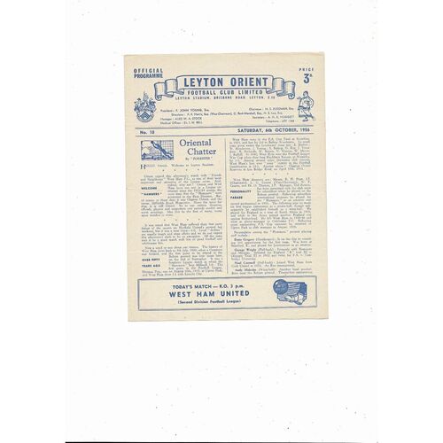 1956/57 Leyton Orient v Swansea Football Programme