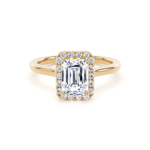 Emerald cut halo with polished shoulders