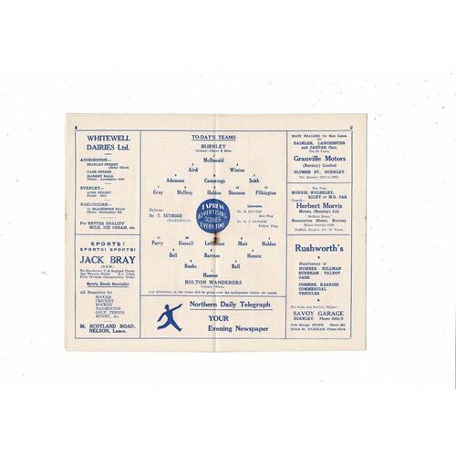 1953/54 Burnley v Bolton Wanderers Football Programme