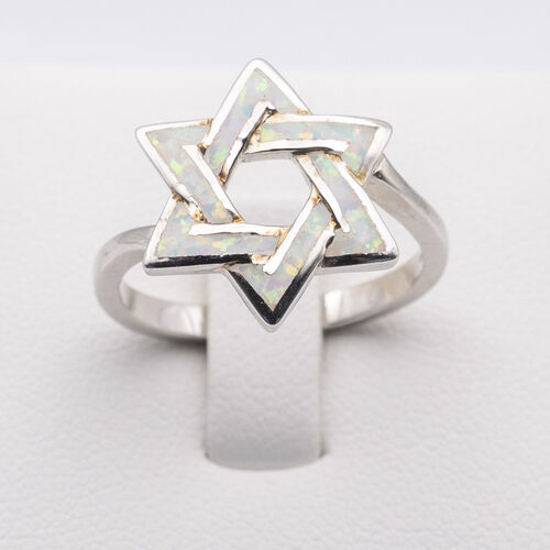 Star design white opalite stone on 925 sterling silver ring