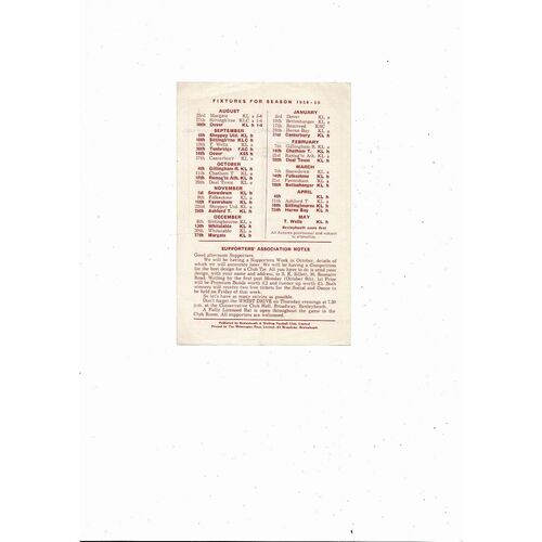 1958/59 Bexleyheath & Welling v Sheppey Kent League Football Programme