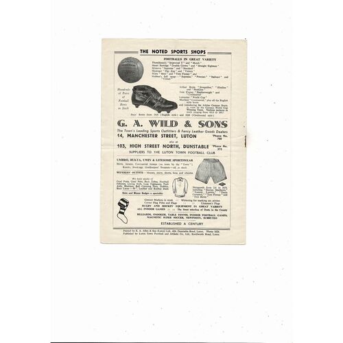 1956/57 Luton Town v Aston Villa Football Programme