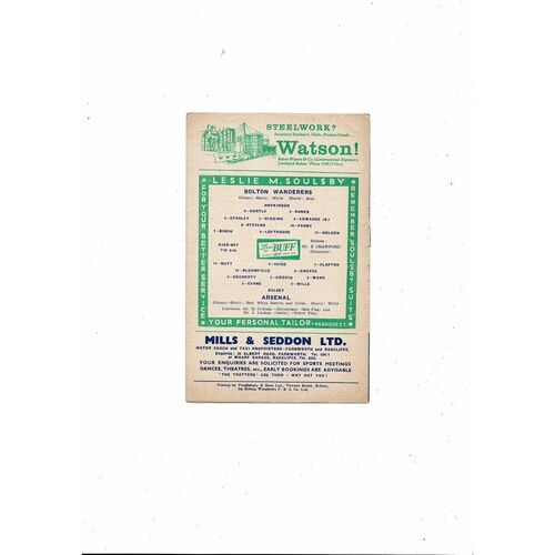 1958/59 Bolton Wanderers v Arsenal Football Programme