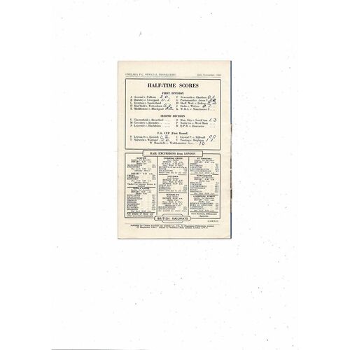 1950/51 Chelsea v Derby County Football Programme