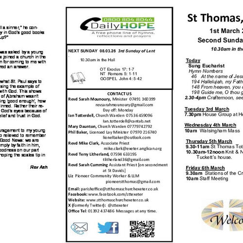 Pew Sheet | The Parish of St Thomas, Exeter
