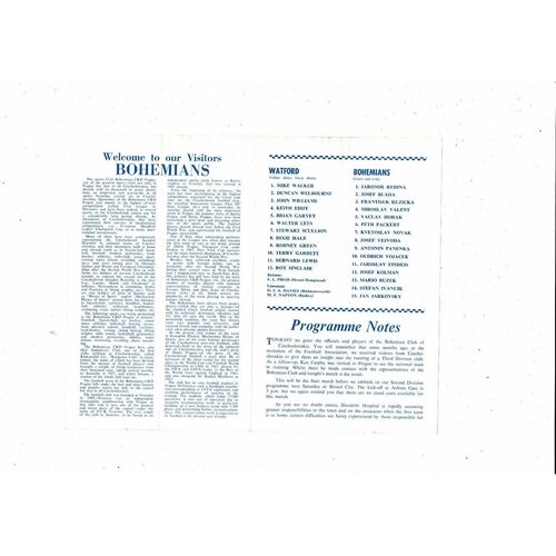 Watford v Bohemians Friendly Football Programme 1969/70