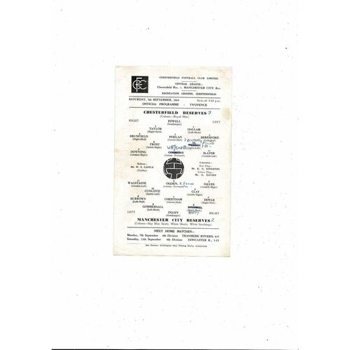Chesterfield v Manchester City Central League Football Programme 1964/65