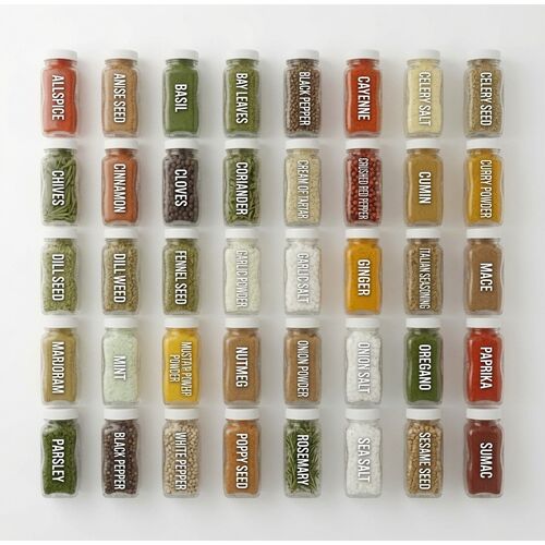 Talented Kitchen 134 Piece All Caps Spice Jar Sticker Set – White Labels on Clear Background