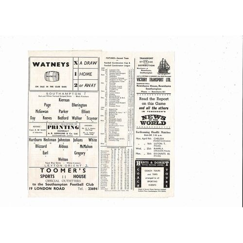 1955/56 Southampton v Leyton Orient Football Programme