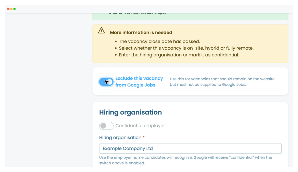 How to exclude a vacancy from Google Jobs? | Webfactory Support | Webfactory