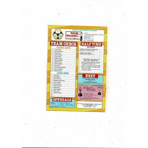 1987/88 Oxford United v Luton Town League Cup Semi Final Football Programme