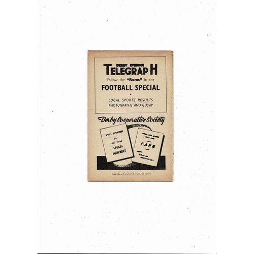 1956/57 Derby County v Southport Football Programme