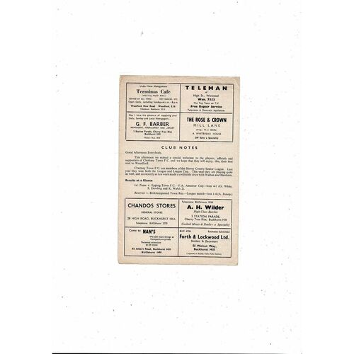 Woodford Town v Chertsey Town Friendly Football Programme 1960/61